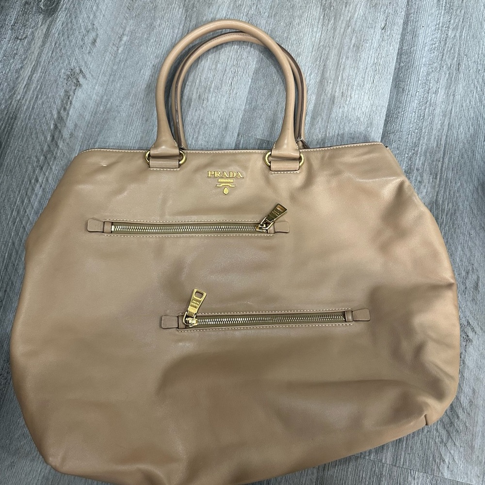Prada Tan Tote Bag with Gold Accents